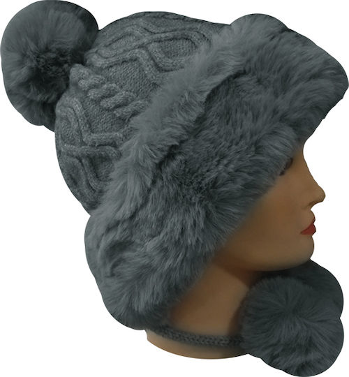 Pom Pom Beanie Beanie Knitted in Gray color