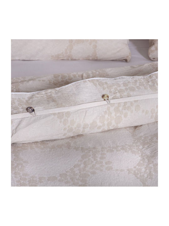Hauz Duvet Cover Set Cotton Queen with 2 Pillowcases 230x250 Limited Edition Flower Queen Ecru