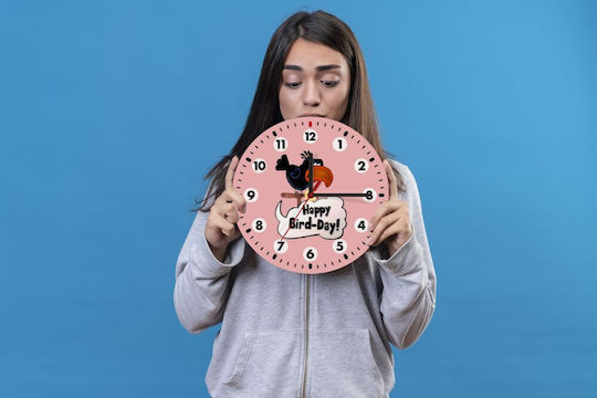 Koupakoupa Happy Bird Day Wall Clock Wooden Pink Ø19cm