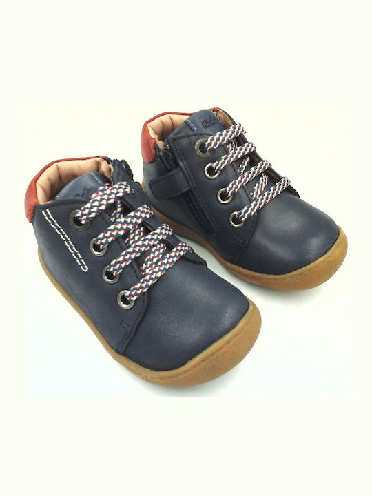 Pyoso Leather Kids Boots with Laces Navy Blue