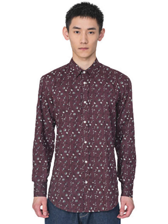 Antony Morato Antony Moratο Mmsl00610 Fa430436 Men's Shirt Long Sleeve Cotton Floral Burgundy