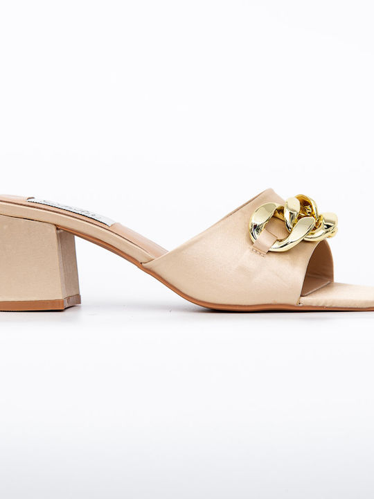 Politis shoes Leder Mules mit Chunky Hoch Absatz in Gold Farbe