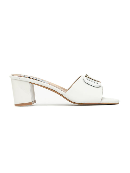 Politis shoes Chunky Heel Piele Mules White