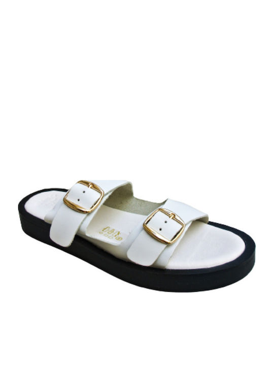 Leather Women's Flat Sandals Anatomic in White Color