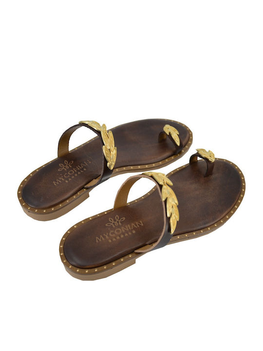 Leather Women's Flat Sandals in Brown Color