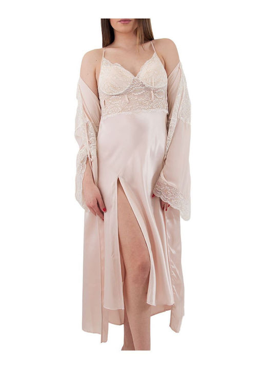 FMS Winter Bridal Women's Robe with Nightgown Beige