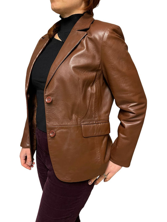 MARKOS LEATHER Blazer pentru femei Piele Sacou Tabac maro