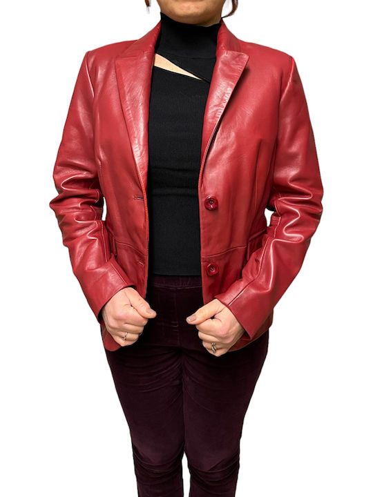 MARKOS LEATHER Women's Leather Blazer Red