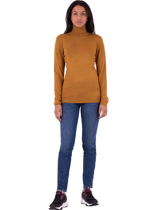 Women's Long Sleeve Sweater Turtleneck Brown