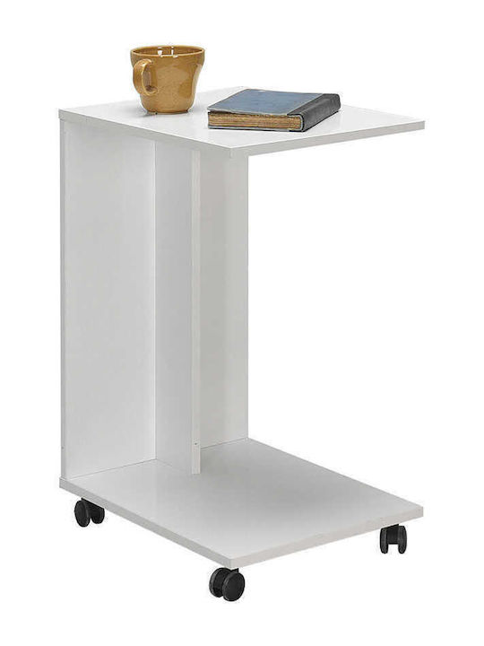 Rectangular Side Table with Wheels White L35xW45xH65cm