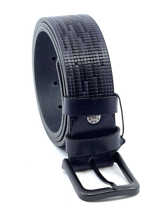 Breit Herren Gürtel Leder Blau