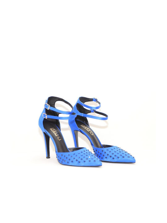 Ellen Pointed Toe Stiletto Blue High Heels with Strap