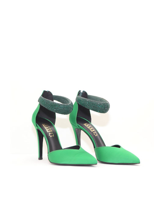 Ellen Stiletto Green High Heels with Strap