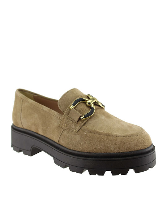 Leather Women's Moccasins in Beige Color