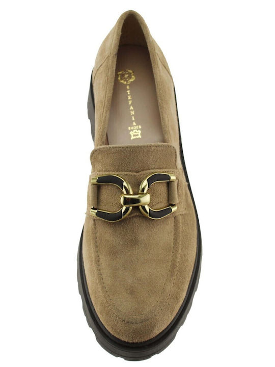 Leather Women's Moccasins in Beige Color