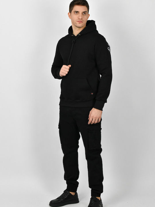 Clever Men's Sweatshirt with Hood and Pockets Black