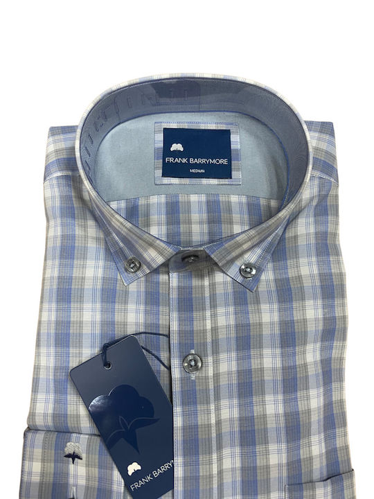 Long-sleeved Cotton Shirt Checked Blue
