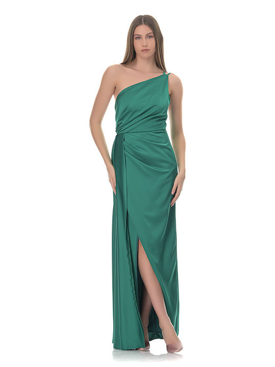 Farmaki Maxi Dress for Wedding / Baptism Draped Satin Green