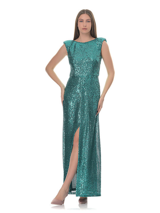 Farmaki Maxi Evening Dress with Slit Green