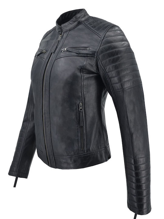 Δερμάτινα 100 Women's Short Lifestyle Leather Jacket for Winter Black