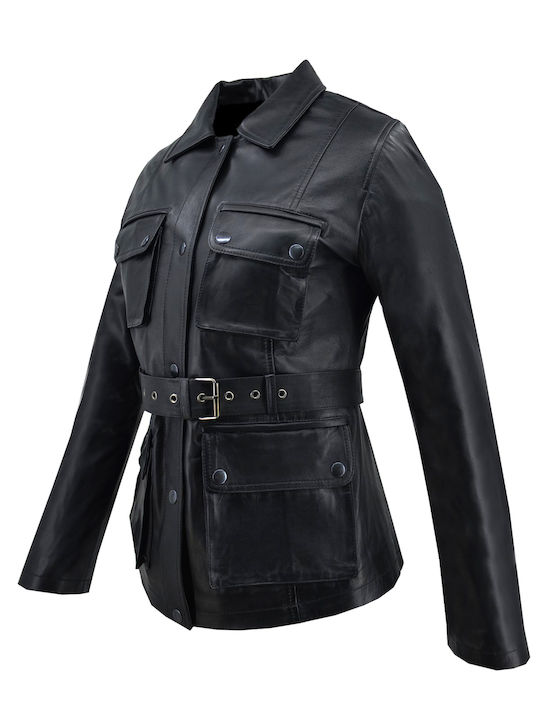 Δερμάτινα 100 Women's Short Lifestyle Leather Jacket for Winter Black