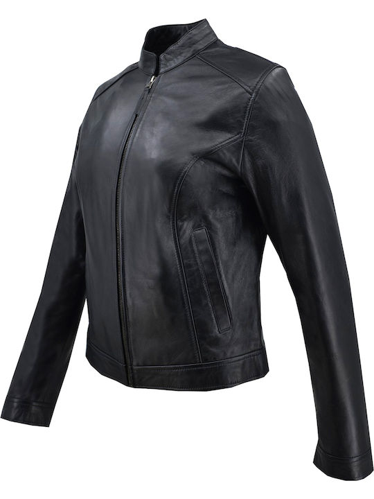 Δερμάτινο Γυναικείο Biker Jacket Μαύρο