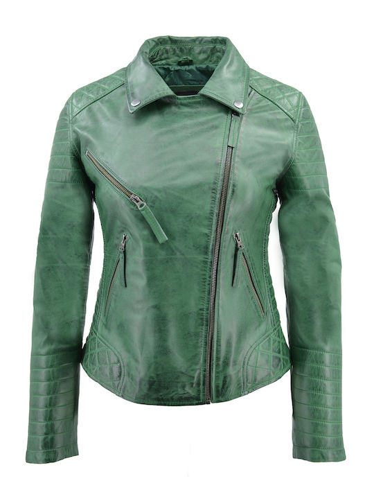 Δερμάτινα 100 Δερμάτινο Γυναικείο Biker Jacket Πράσινο