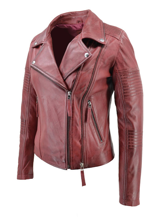 Δερμάτινο Γυναικείο Biker Jacket Κόκκινο