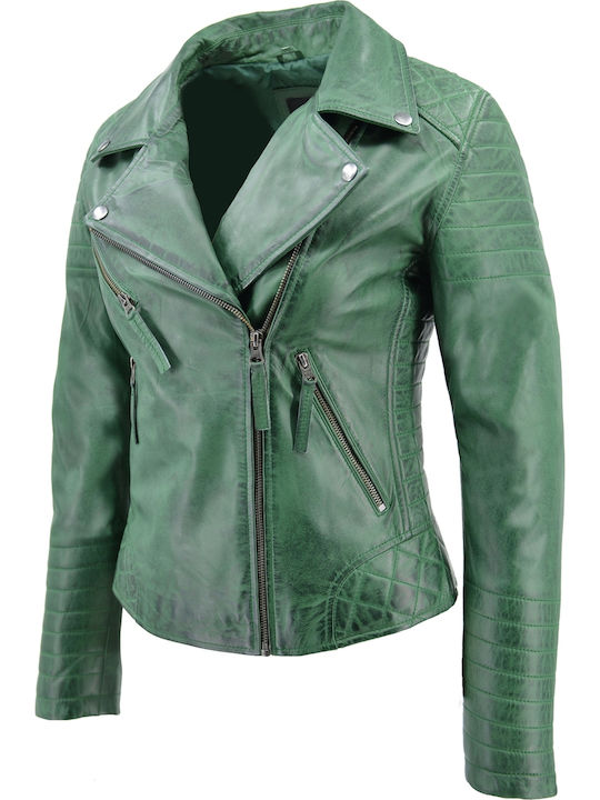 Δερμάτινο Γυναικείο Biker Jacket Πράσινο