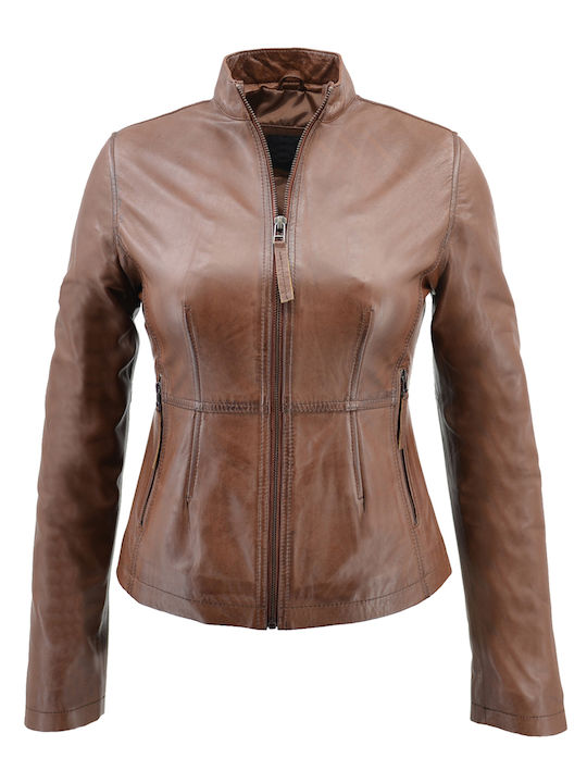 Δερμάτινο Γυναικείο Biker Jacket Ταμπά