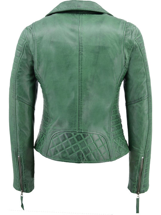 Δερμάτινο Γυναικείο Biker Jacket Πράσινο
