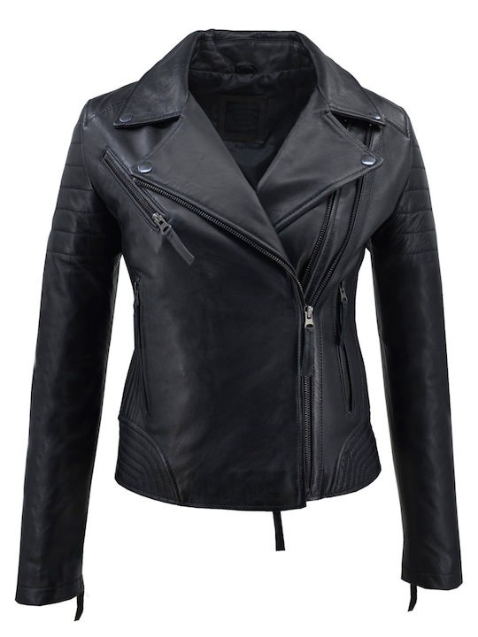 Δερμάτινο Γυναικείο Biker Jacket Μαύρο