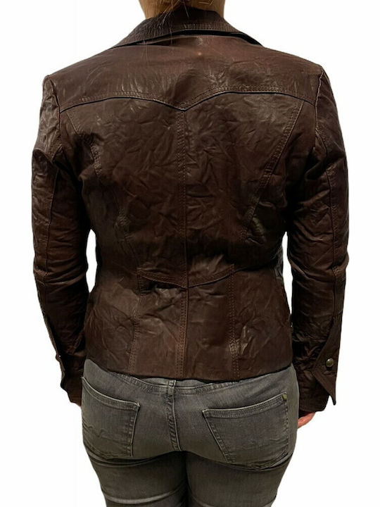 MARKOS LEATHER Женски Кожа Месато Сако Кафяв