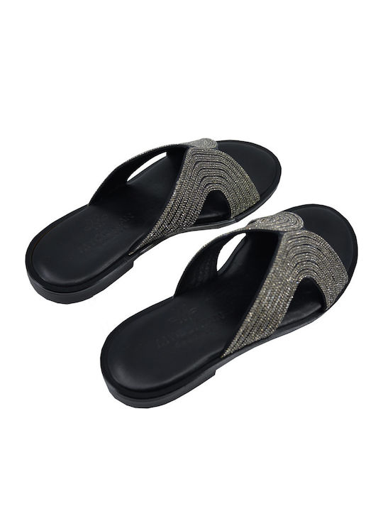 Leder Flache Sandalen für Damen in Schwarz Farbe