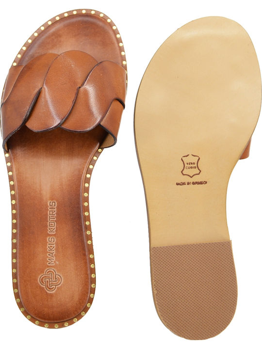 Leder Flache Sandalen für Damen in Tabac Braun Farbe