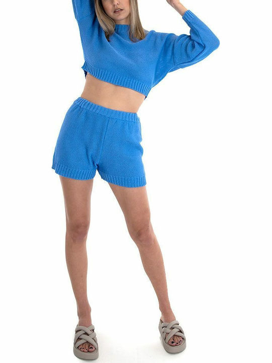 Set de femei cu Talie înaltă Pantaloni scurți Albastru