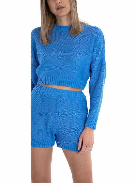 Set de femei cu Talie înaltă Pantaloni scurți Albastru