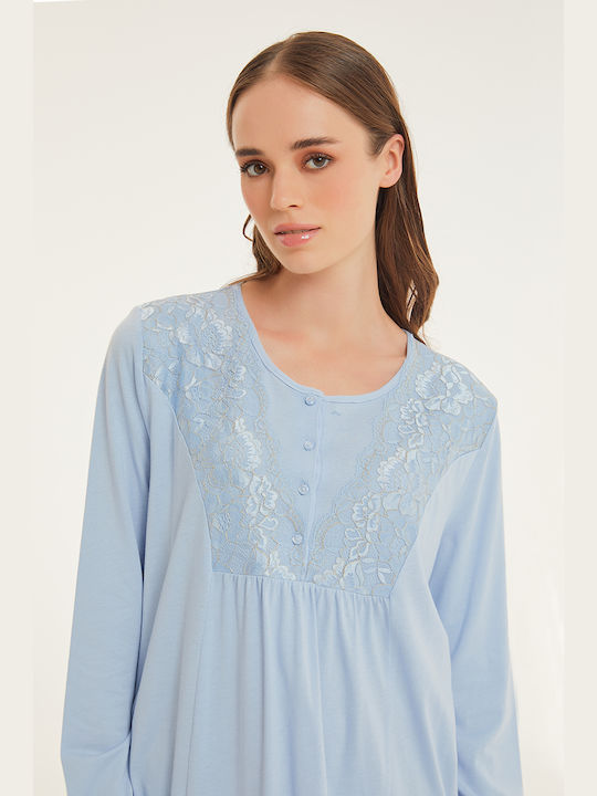 Pen-ky Winter Cotton Women's Nightdress Light Blue