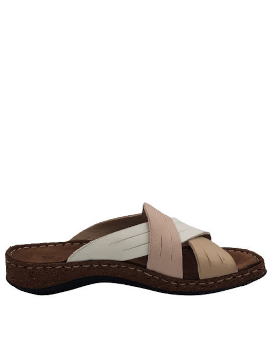 Walk In The City Leather Women's Flat Sandals Anatomic in Beige Color