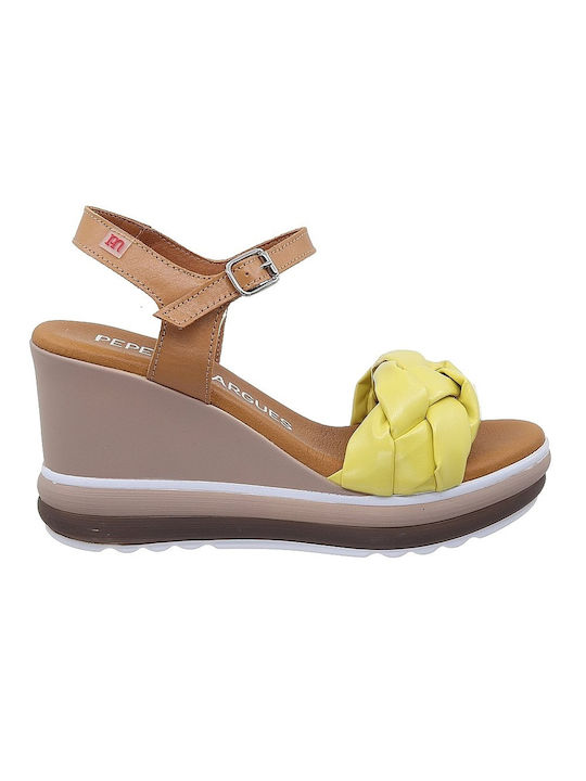 Pepe Menargues Anatomic Women's Leather Ankle Strap Platforms Yellow