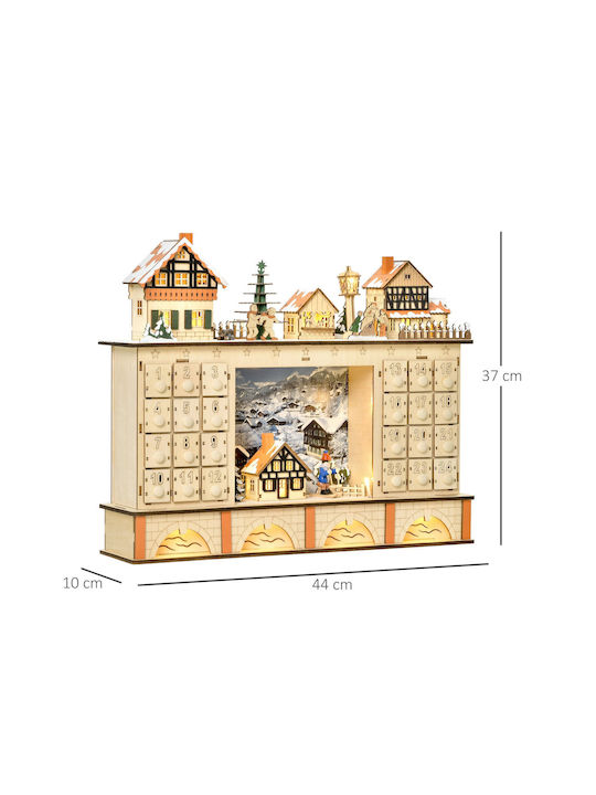 HomCom Christmas Illuminated Decorative Wooden Village Brown with Battery 44x37x10cm.