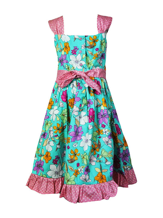 Brims and Trims Kids Dress Floral Sleeveless Turquoise