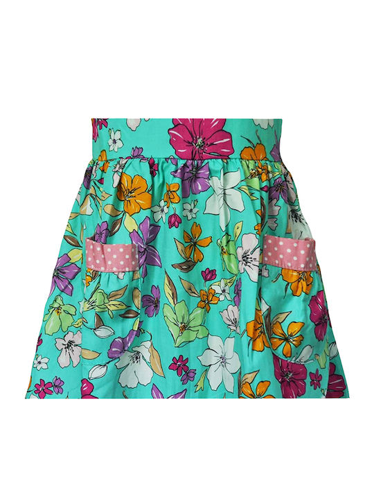 Kinderkleid Ärmellos Blumen Türkis