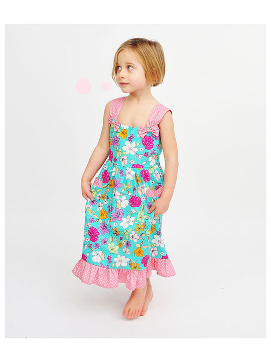 Kinderkleid Ärmellos Blumen Türkis