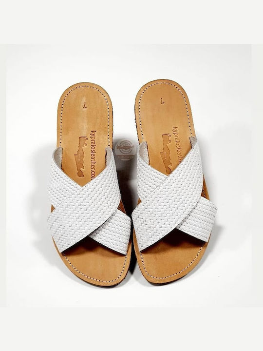 Kypraiosleather Leather Women's Flat Sandals in White Color