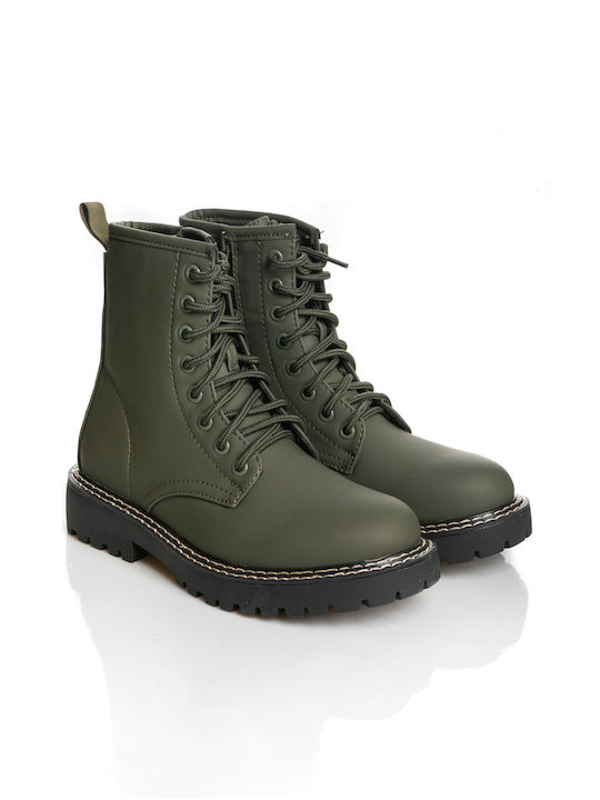 Shoe Art Women's Combat Boots Green