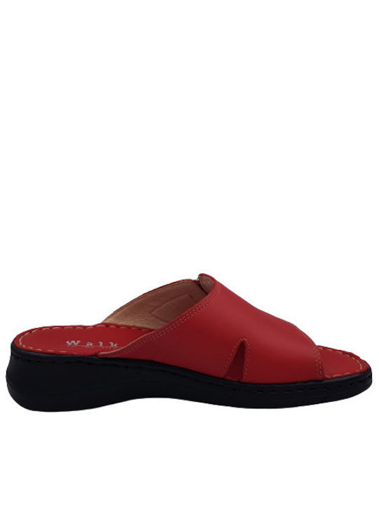 Walk In The City Leather Women's Flat Sandals Anatomic in Red Color