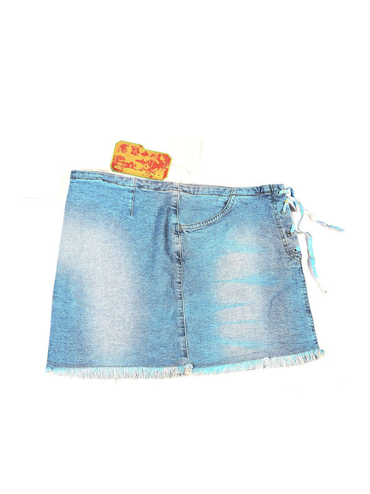 Denim Midi Fustă Turcoaz