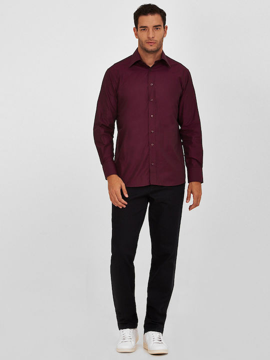 Vardas Men's Shirt Long Sleeve Cotton Burgundy