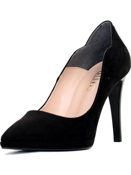 Suede Pointed Toe Stiletto Black High Heels